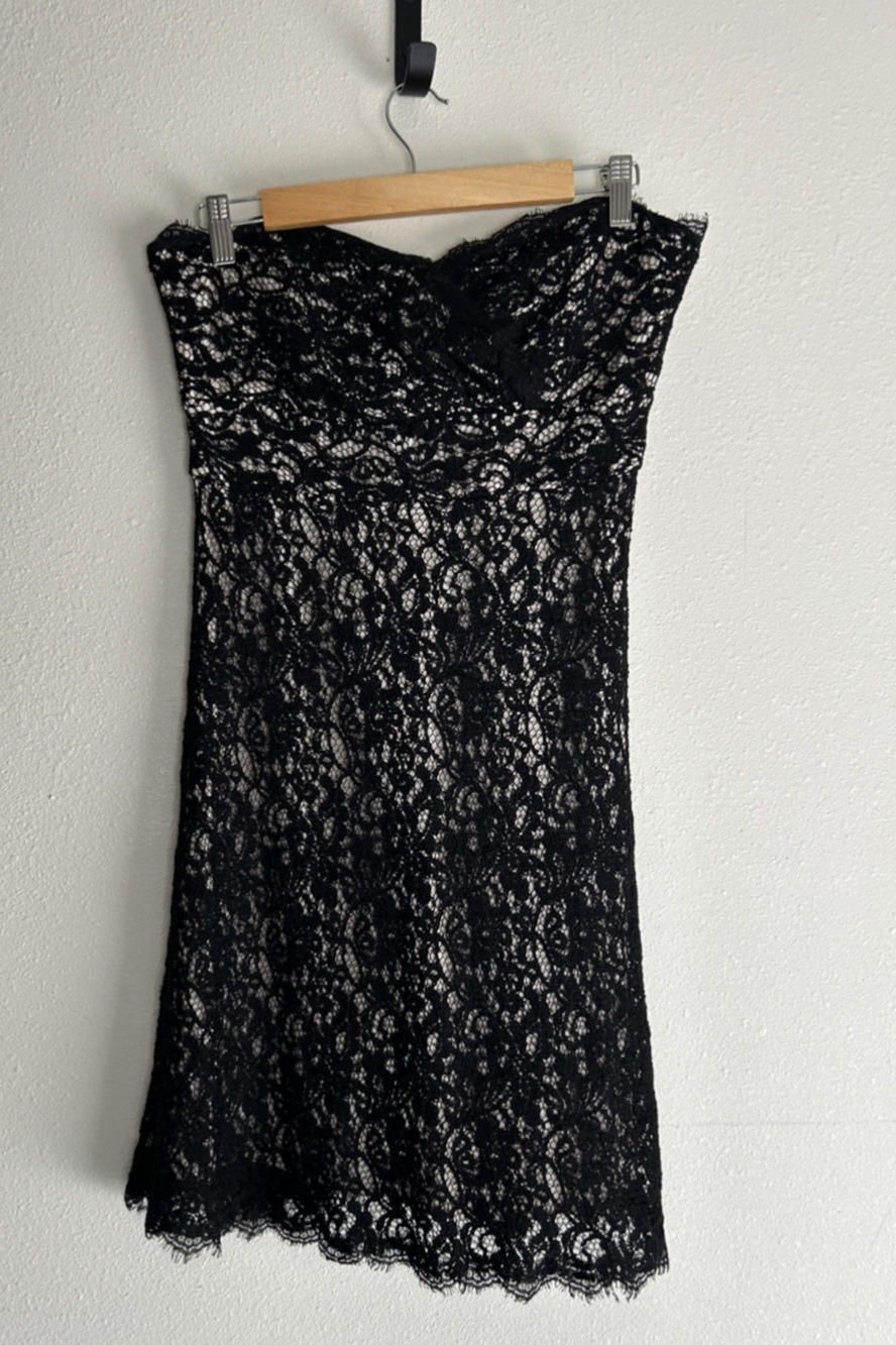 WHBM Black Lace Strapless Cocktail Dress Sweetheart Neckline Party Size 10